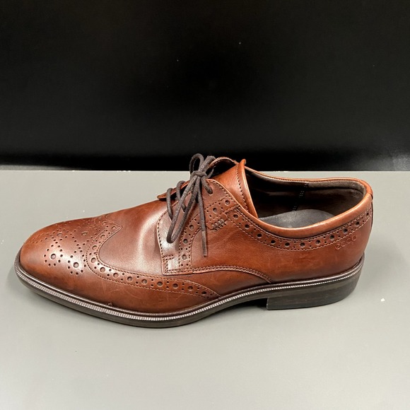 Ecco Melbourne Mens Size 41 Cocoa Brown Leather Casual Wingtip Dress Shoes‎ - Picture 4 of 10
